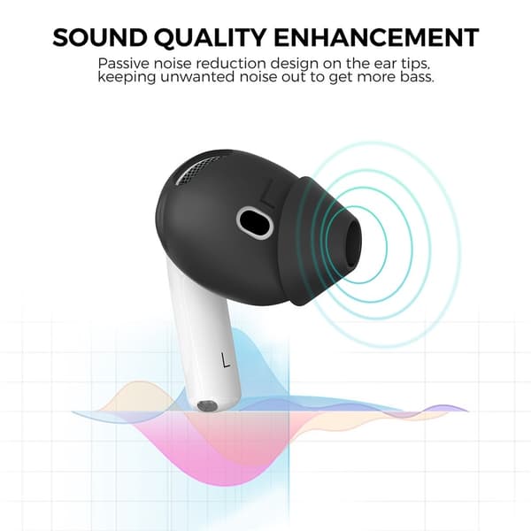 Sklisikre ørepropper i silikon til AirPods 4 – sklisikre og støyisolerende. Black
