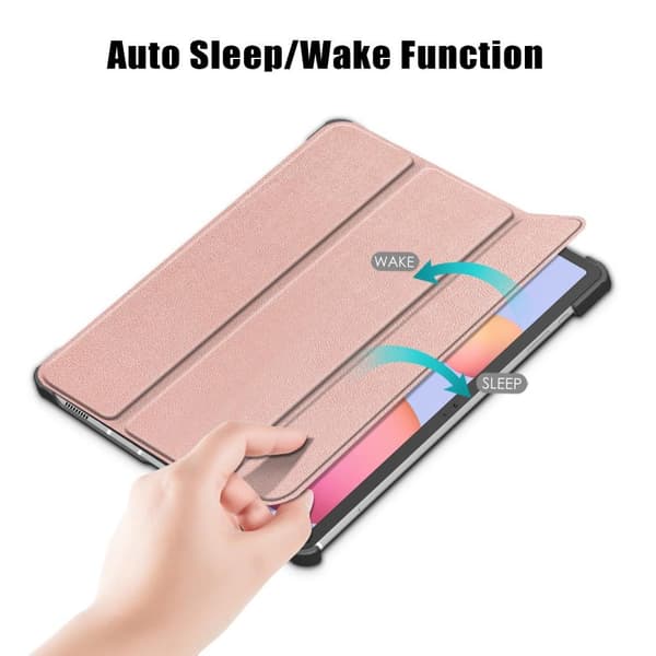 Tri-fold Smart Case med Stativ for Samsung Galaxy Tab S7 FE / Tab S7 Plus / Tab S8+ Pink gold