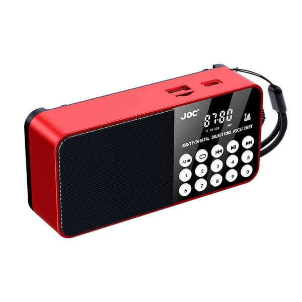 6128BT digitalradio med LED-display, nødlys, Bluetooth-understøttelse og TF-kortlæser. Red