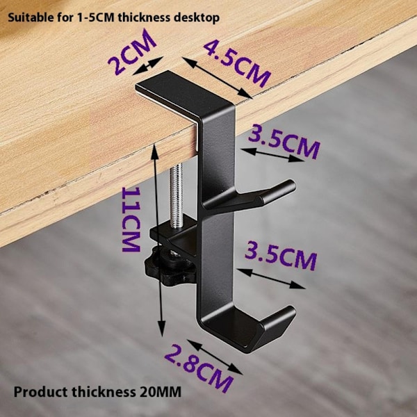 Skrivebord Edge Hook Ryggsekk Veske Hodetelefonhenger Under Bord Oppbevaring - Svart Black