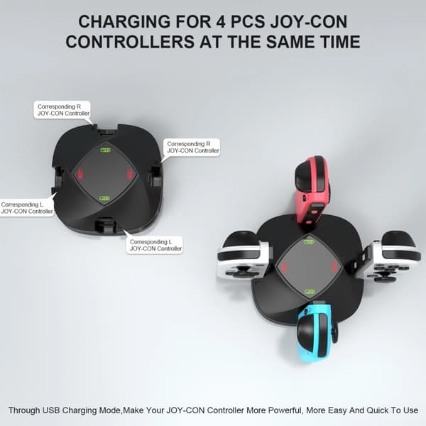 Kompatibel med Nintendo Switch + OLED Joy - Con - kontroller 4 - i - 1 laddningsstation Svart