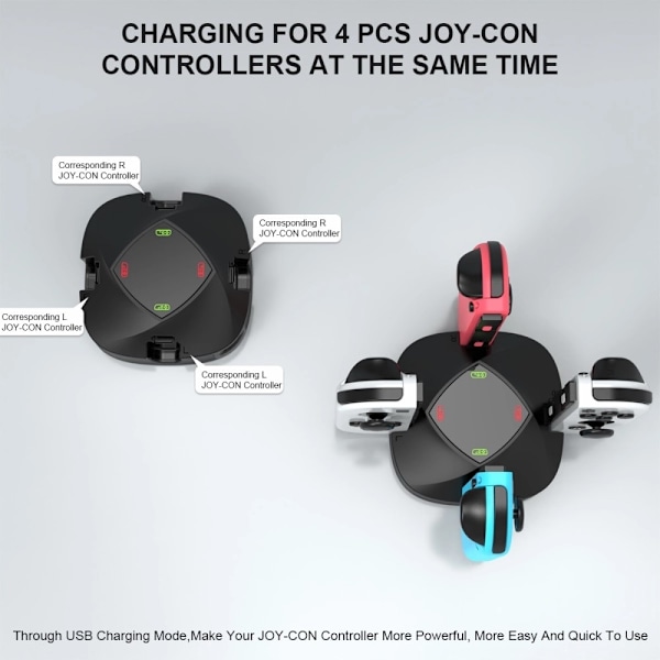 Yhteensopiva Nintendo Switch + OLED Joy-Con Controller 4-in-1 -latausaseman kanssa Black