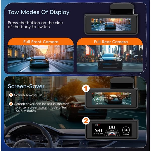 Dobbelt 4K Dash Cam-kamera HDR Nattesyn ADAS GPS Parkeringsovervågning DVR Black