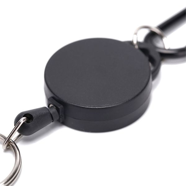 Retractable Key Chain Badge Reel Holder Carabiner Clip - Black Black
