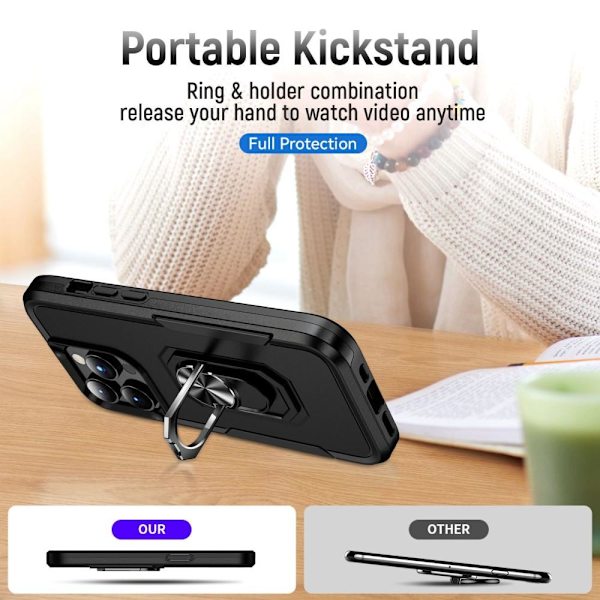 iPhone 14 Pro Stødsikker TPU + PC Kickstand Telefontaske Bilmontering Metalplade - Sort Black