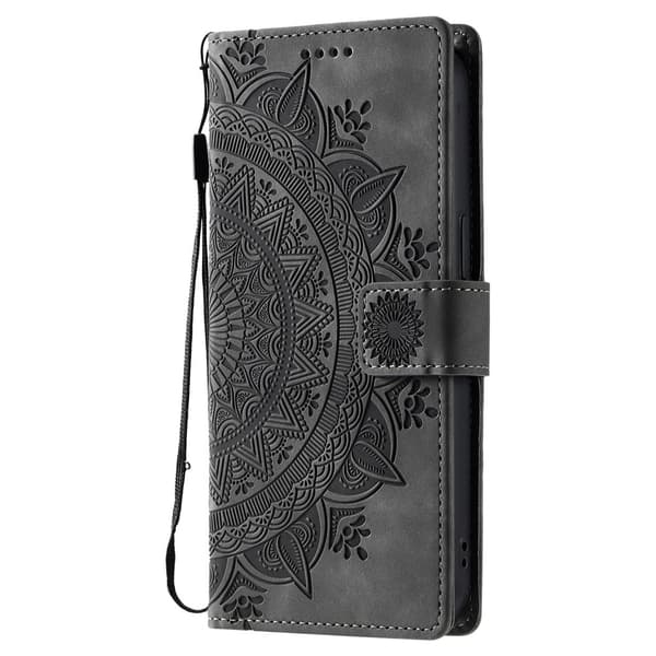 Til Samsung Galaxy S26 Ultra tegnebogscover Cover Shell Mandala Blomstermønster Grey