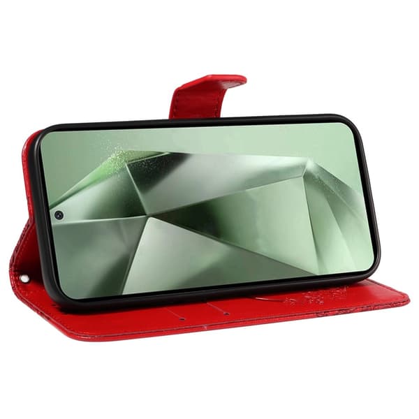 Etui med stativ, lommebok og sommerfuglmønster til Samsung Galaxy S24 FE Red