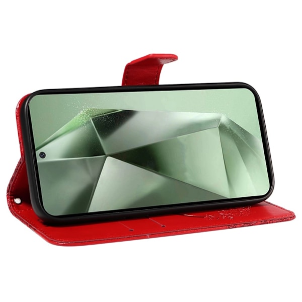 Til Samsung Galaxy S24 FE Etui Stand Tegnebog Etui Sommerfuglemønster Red