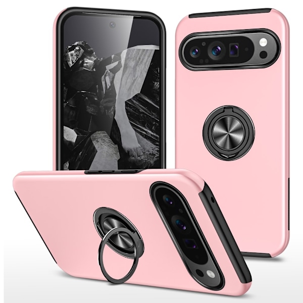 Till Pixel 9 / Pixel 9 Pro Hybrid skal med Finger Ring - Rosa Rosa