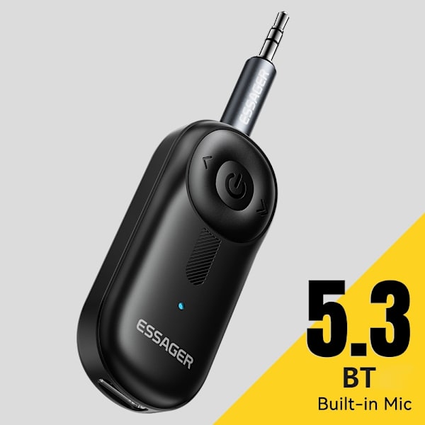ESSAGER Lydmottaker Trådløs Sender med Mikrofon Klips-på Bluetooth-Adapter Black