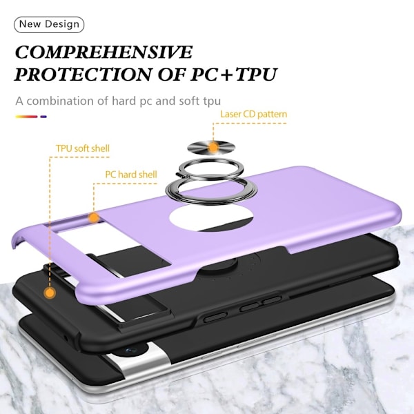 Til Google Pixel 8 Pro Fingerring Kickstand Hybrid Taske Purple