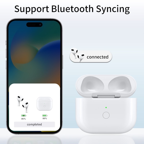 Til AirPods 3 opladningsetui Indbygget 620mAh batteri Bluetooth trådløs opladning White