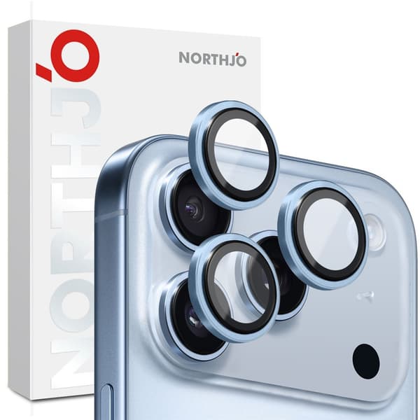 NORTHJO För iPhone 17 Pro Max / iPhone 17 Pro Kameralinsskydd Härdat Glas Metallring Blå