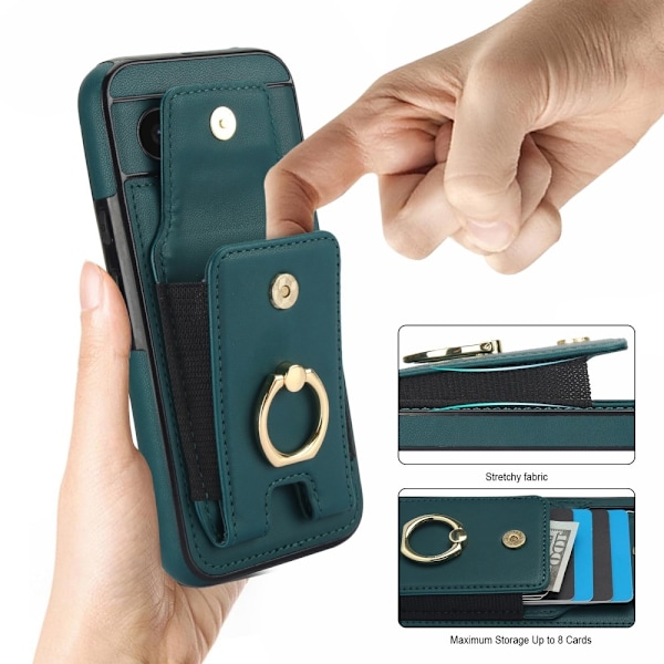 For Google Pixel 8a Kickstand Case Phone Cover with Card Slots Green