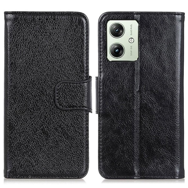 Nappa Texture Split Wallet Stativbetræk til Motorola Moto G54 - Sort Black