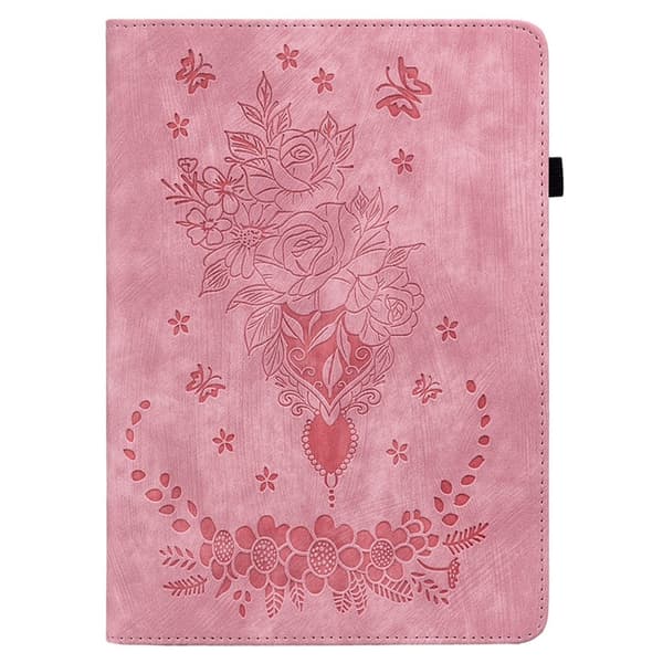 Til Samsung Galaxy Tab A11 Deksel Med Roseblomst Preging - Rosa Pink