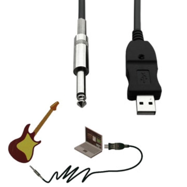 USB-gitarrkabel kabel för gitarr Svart