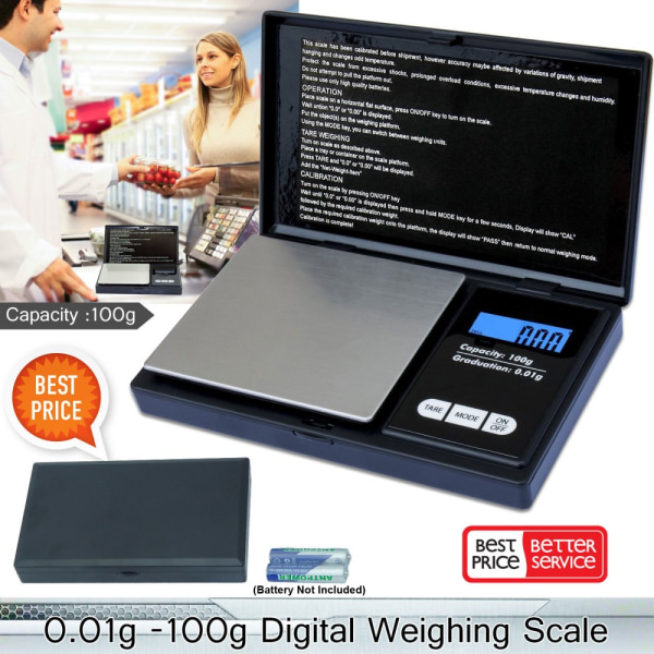 100g/0.01g LCD-skærm Digital smykkeskala Digital Milligram Scale Silver