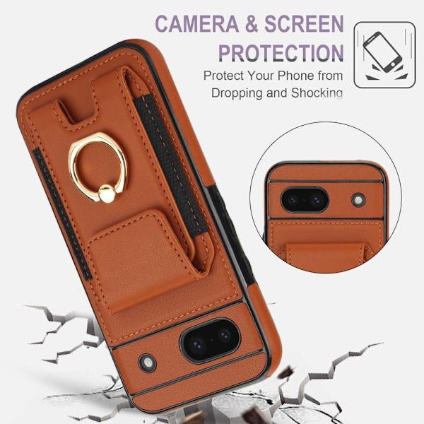 För Google Pixel 8a Kickstand Case Telefonfodral med Kortfack - Brun Brun