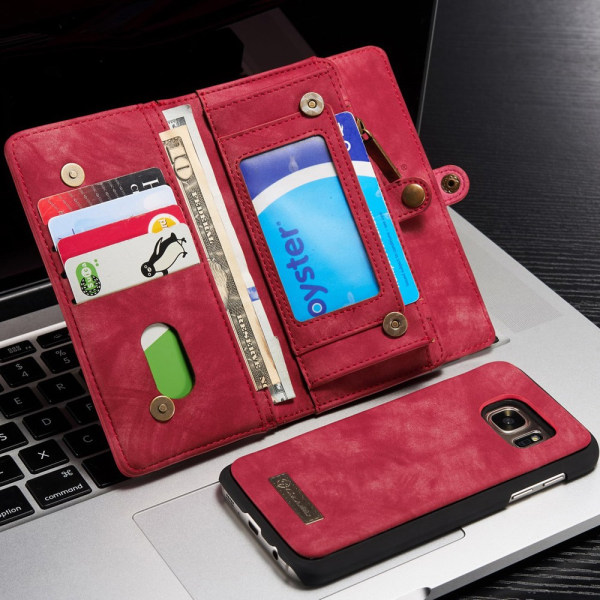 CASEME Samsung Galaxy S7 Retro nahkainen lompakkokotelo - punainen Red