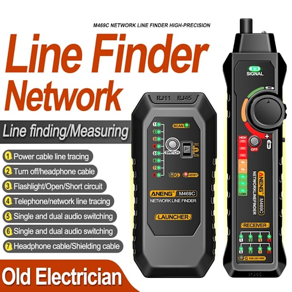 ANENG Netværkskabel Tester Netværk Ethernet Wire Tracker Kabelfinder Black