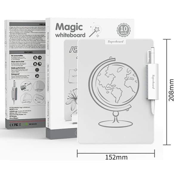 10-tommer magnetisk skriveplade tegnebræt med viskelæder og pen White