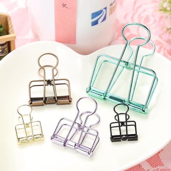3 Pcs Hollow Metal Binder Clips Home Office Paper Holder Medium - Mixed Colours Gold