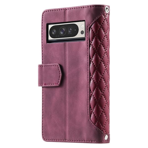 Google Pixel 10 Pro XL Zipper Wallet Case Rhombus Stitching Line Puhelinsuojus Red
