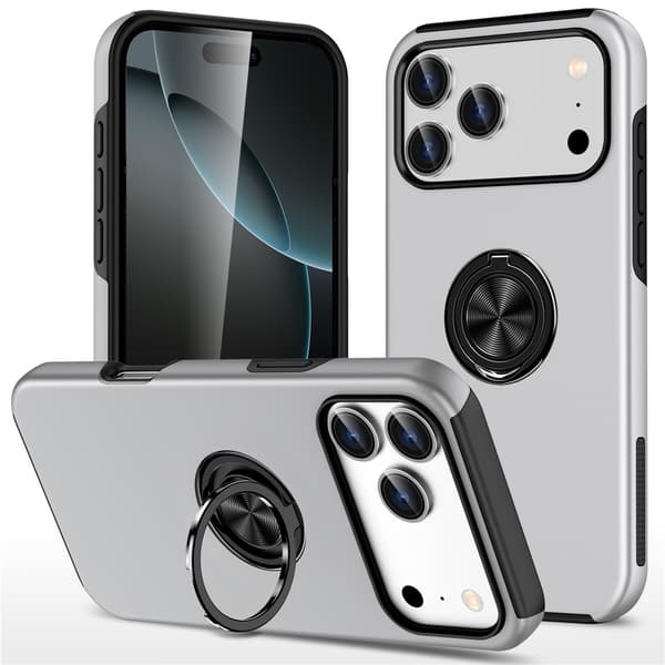 Skal kompatibelt med iPhone 17 Pro, Hybrid skal med Finger Ring - Silver Silver