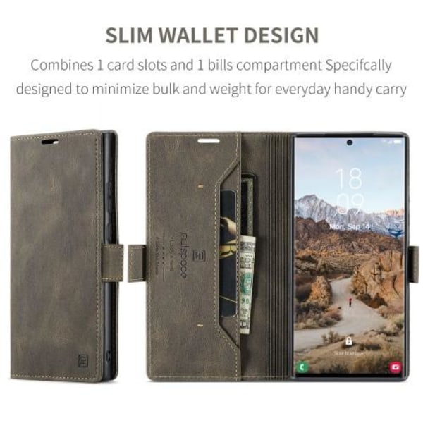 AUTSPACE A01 Retro lompakkokotelo Samsung Galaxy S23 Ultra - Kahvi Brown