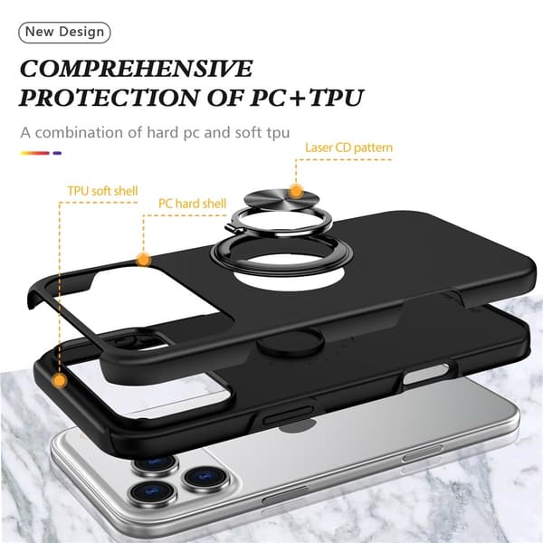 For iPhone 17 Pro Hybrid-deksel med Fingerring Black