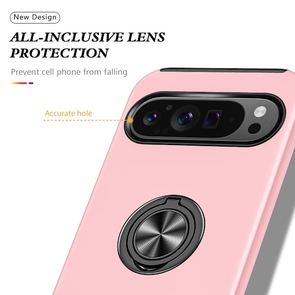 Google Pixel 9 / Pixel 9 Pro sormenrengasjalustan hybridikotelo Pink