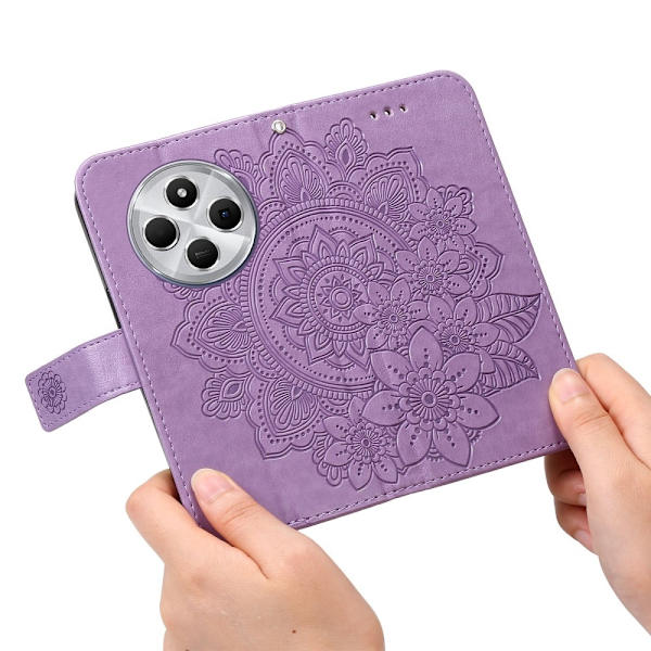 Til Xiaomi Redmi 14C Tegnebogsetui med Blomstermønster og Standerfunktion Purple