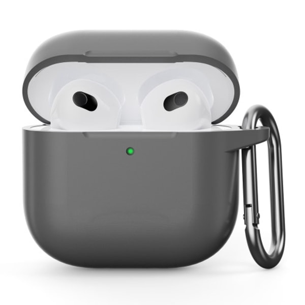Silikonetui for AirPods 4 med integrert Bluetooth-hodetelefondeksel og krok - Grå Grey