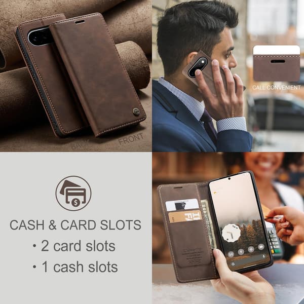 CASEME Puhelimen lompakkokotelo jalustalla Google Pixel 11 Pro ja Google Pixel 11 Brown
