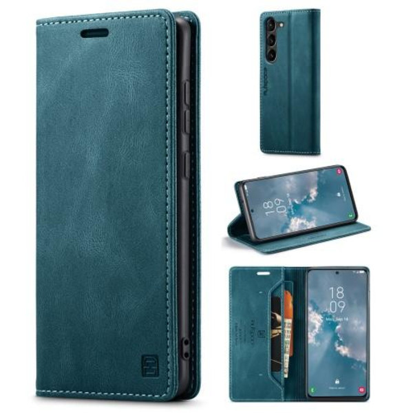 AUTSPACE A01 Retro Lommebokveske for Samsung Galaxy S23+ (Plus) - Blå Blue
