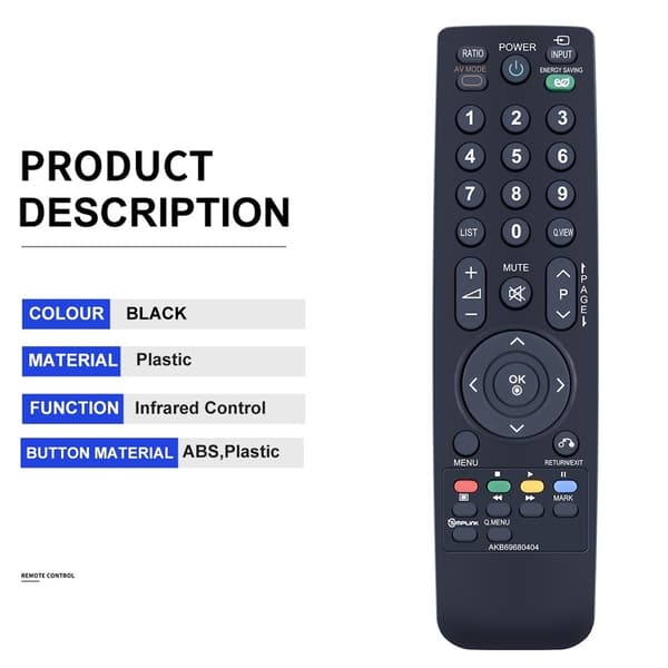 TV fjernkontroll Erstatning for AKB69680404 For LG TV Black