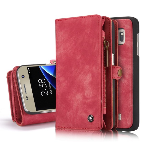 CASEME Samsung Galaxy S7 Edge Retro läder Plånboksfodral - Röd Red