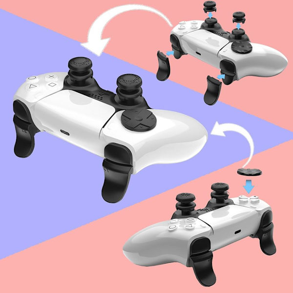 Til Playstation 5 PS5 Controller Tommelfingergreb Sticks L2 R2 Trigger Extender + D - pad - knapsæt Black