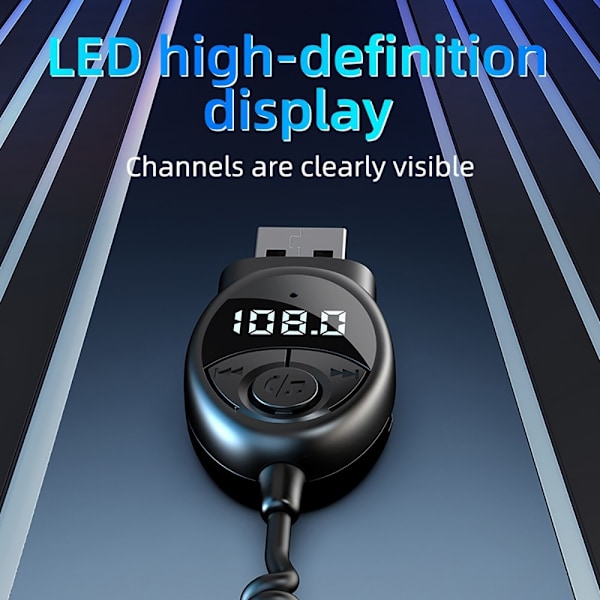 W8 Auton Äänensovitin Bluetooth-vastaanotin FM-lähetin teleskooppisella kaapelilla Black