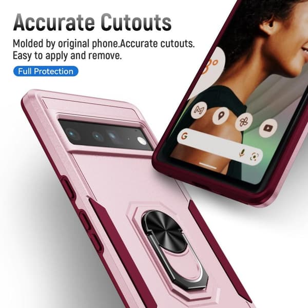 Google Pixel 7 Pro Hybrid - deksel med fingerring og metallplate - rosa Pink