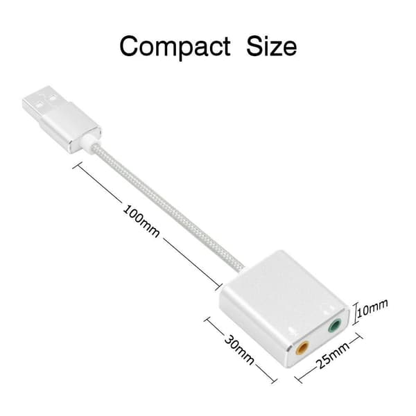 USB-lydadapter Eksternt stereolydkort 3,5 mm hovedtelefon- og mikrofonstik Silver