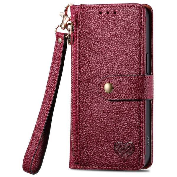For iPhone 17 Pro Cover RFID-blokering Lynlåslomme Tegnebogsetui med Rem Red