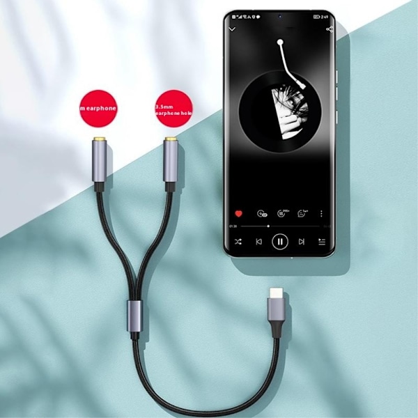 25 cm USB-C til 3,5 mm Audio Splitter-kabel Hodetelefonadapter Black