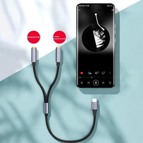 25 cm USB-C till 3,5 mm Audio Splitter Kabel Hörlursadapter Svart