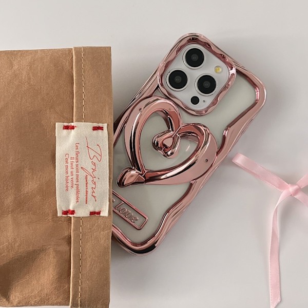 iPhone 15 Pro Kotelo Love Heart Kickstand TPU Sähkökullattu Läpinäkyvä Puhelimen Suojakotelo - Vaaleanpunainen Pink