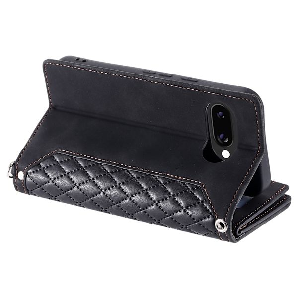 Til Google Pixel 10a Pungcover PU-læder Diamantmønster med Håndledsrem - Sort Black