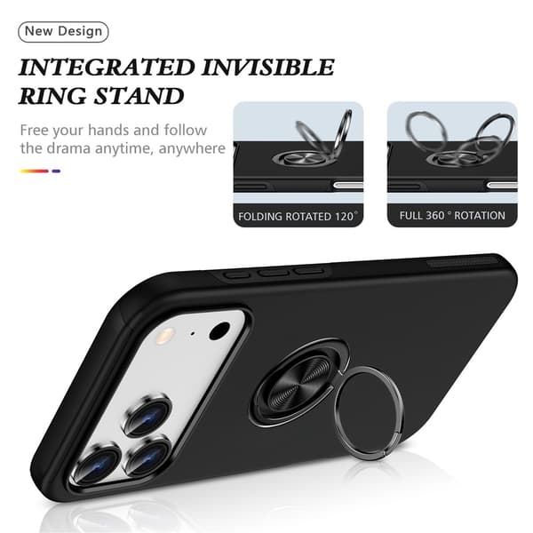 For iPhone 17 Pro Hybrid-deksel med Fingerring Black