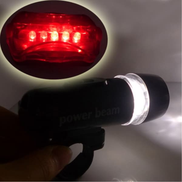 5 - LED cykel forlygte med baglygte Black