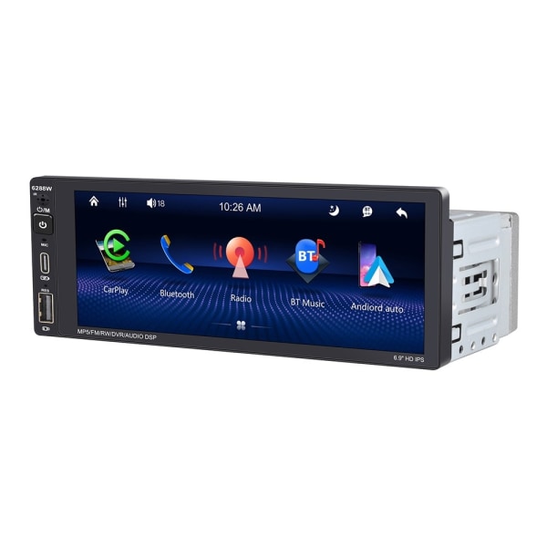 6,9" IPS-skärm Trådlös Car Play Bilstereo Bluetooth MP5-spelare Svart